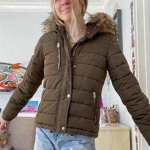 Top Shop Puffer coat with detachable fur